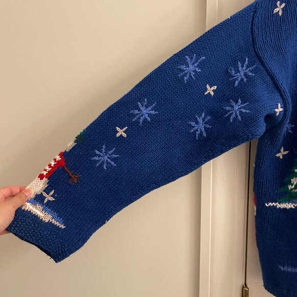 Vintage Signatures by Northern Isles Blue Santa Snowman Ugly Christmas Cardigan - Picture 2 of 11